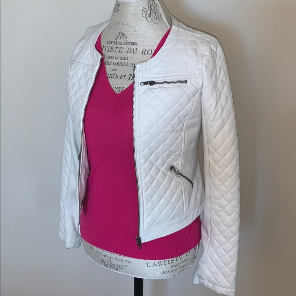 White Quilted Faux Leather Jacket
